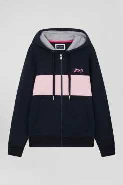 Regular pink zipped cotton hoodie