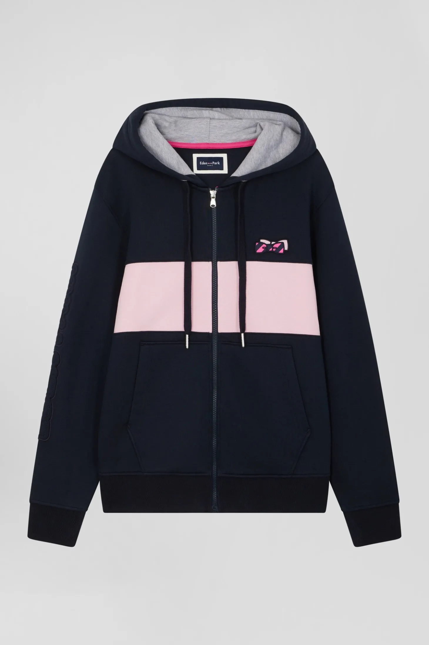 Regular pink zipped cotton hoodie