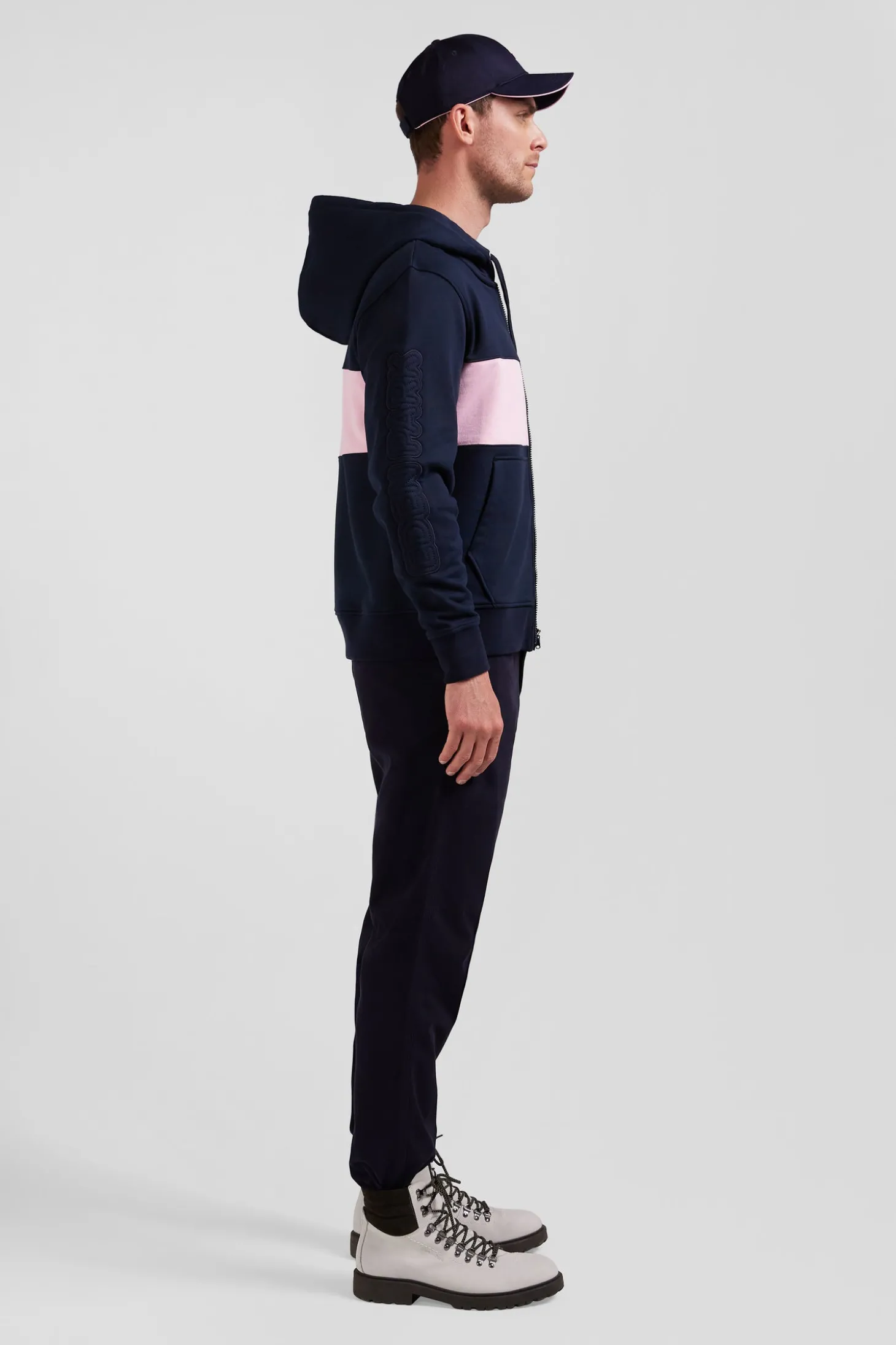 Regular pink zipped cotton hoodie