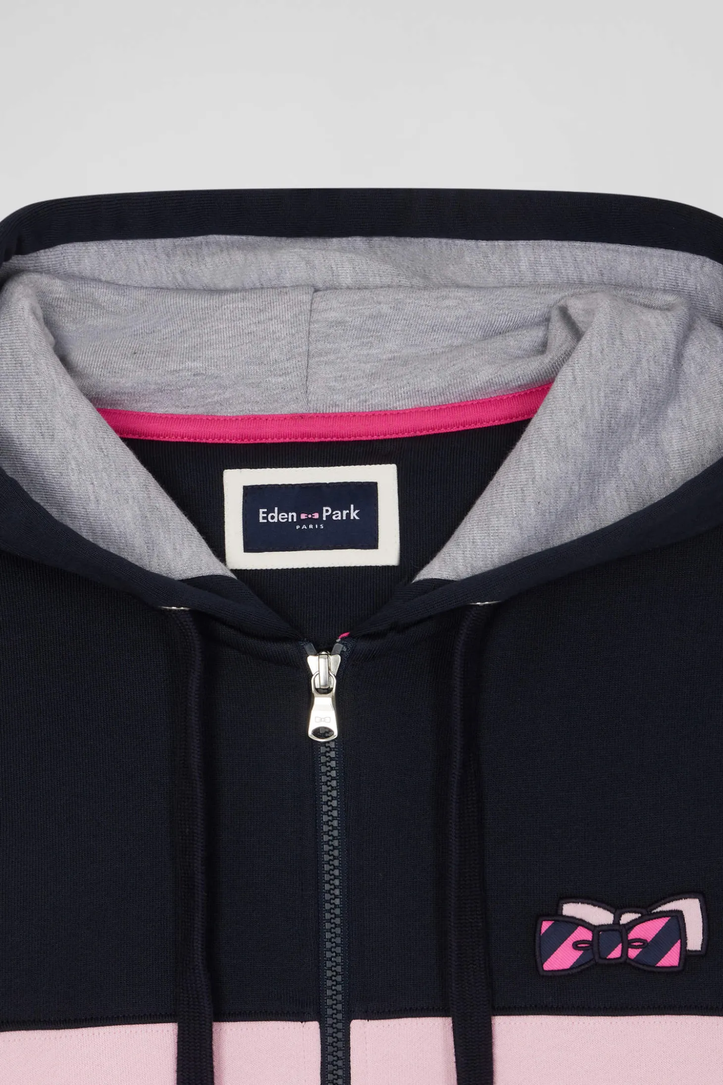 Regular pink zipped cotton hoodie