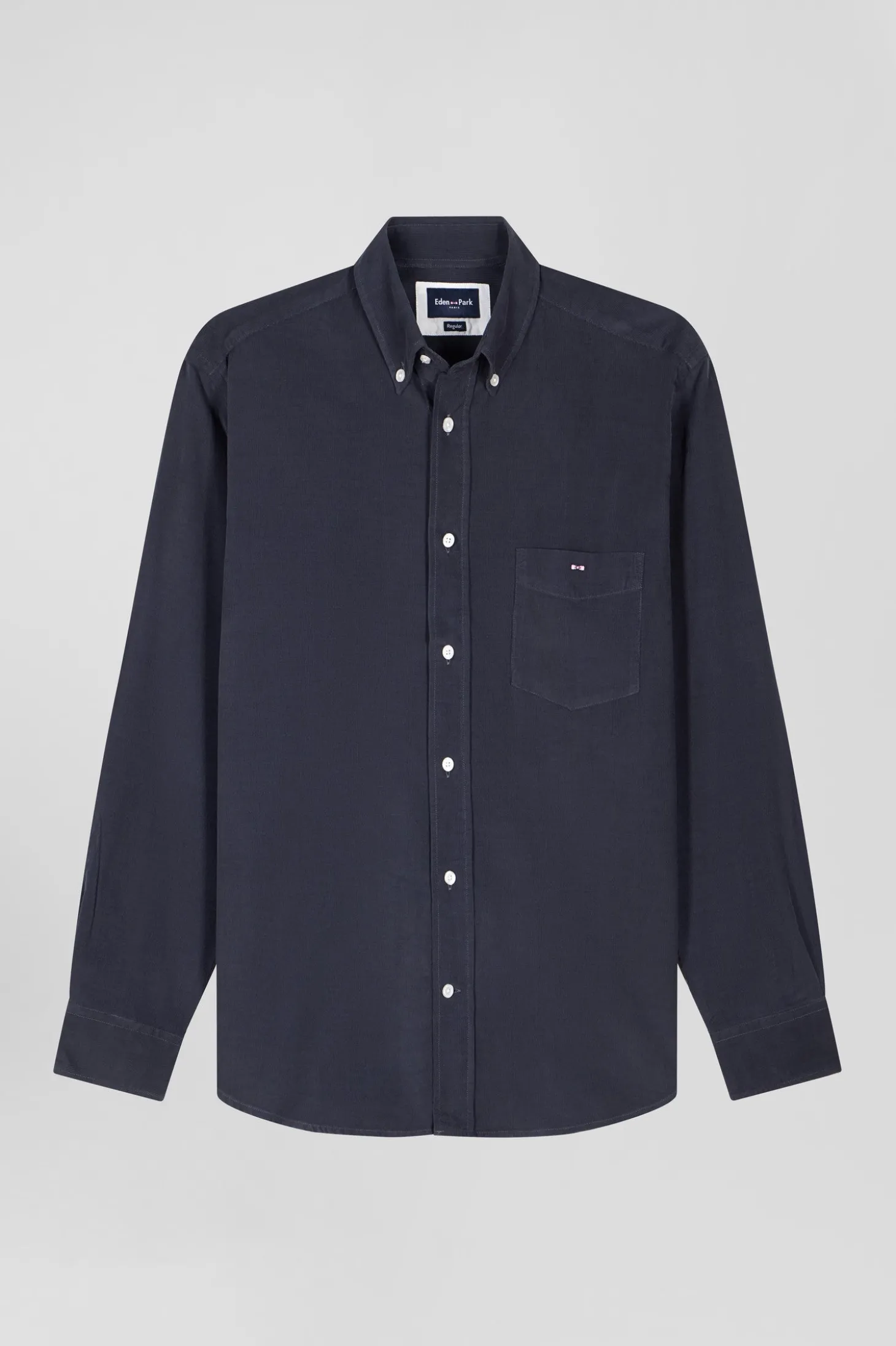 Regular plain anthracite grey cotton shirt with button-down collar and chest pocket