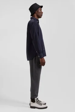 Regular plain anthracite grey cotton shirt with button-down collar and chest pocket