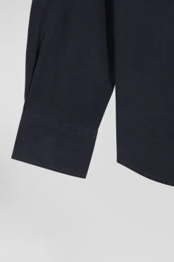 Regular plain anthracite grey cotton shirt with button-down collar and chest pocket