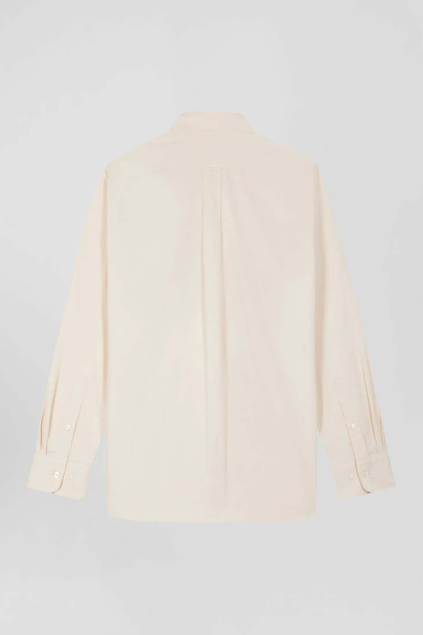 Regular plain beige cotton twill shirt with button-down collar