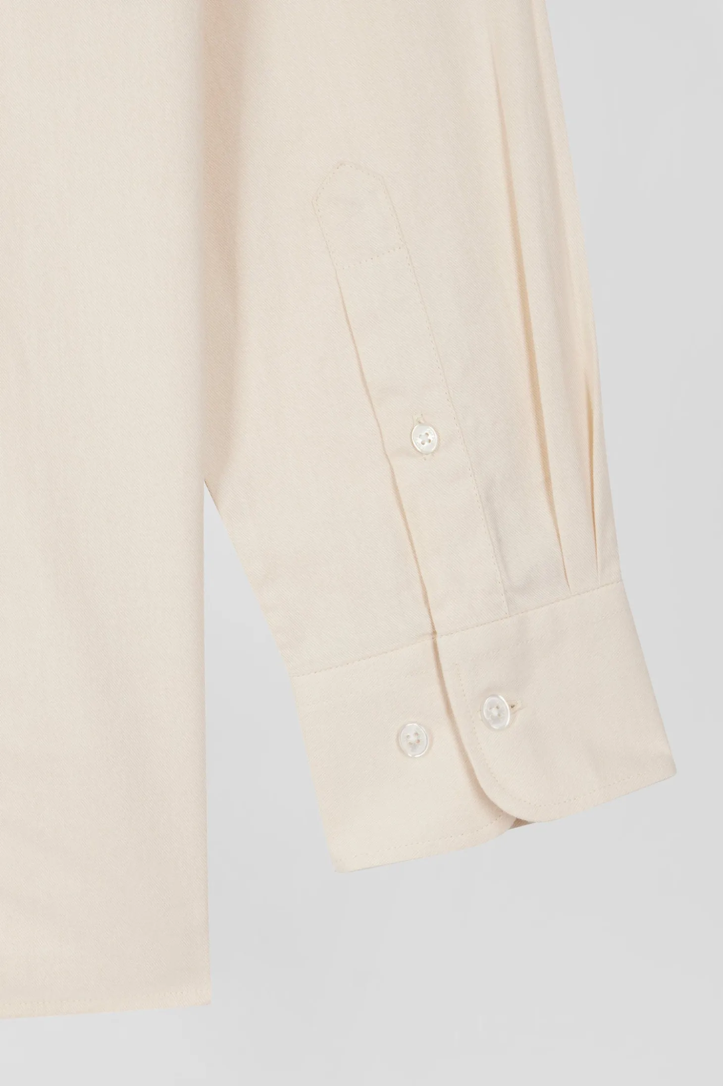 Regular plain beige cotton twill shirt with button-down collar