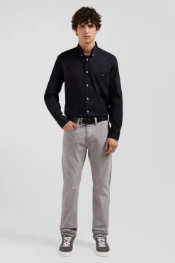 Regular plain black mixed stretch cotton shirt