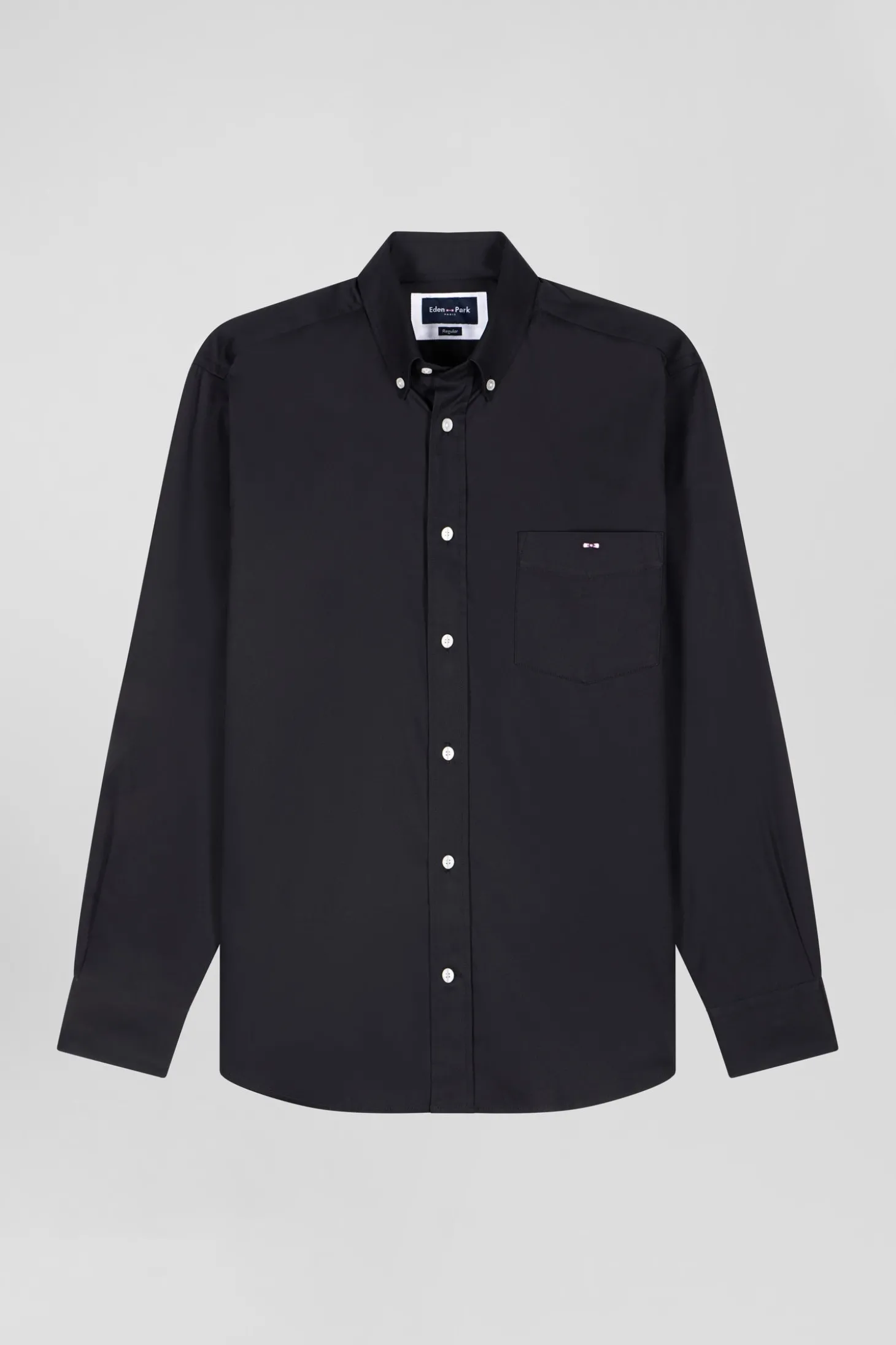Regular plain black mixed stretch cotton shirt