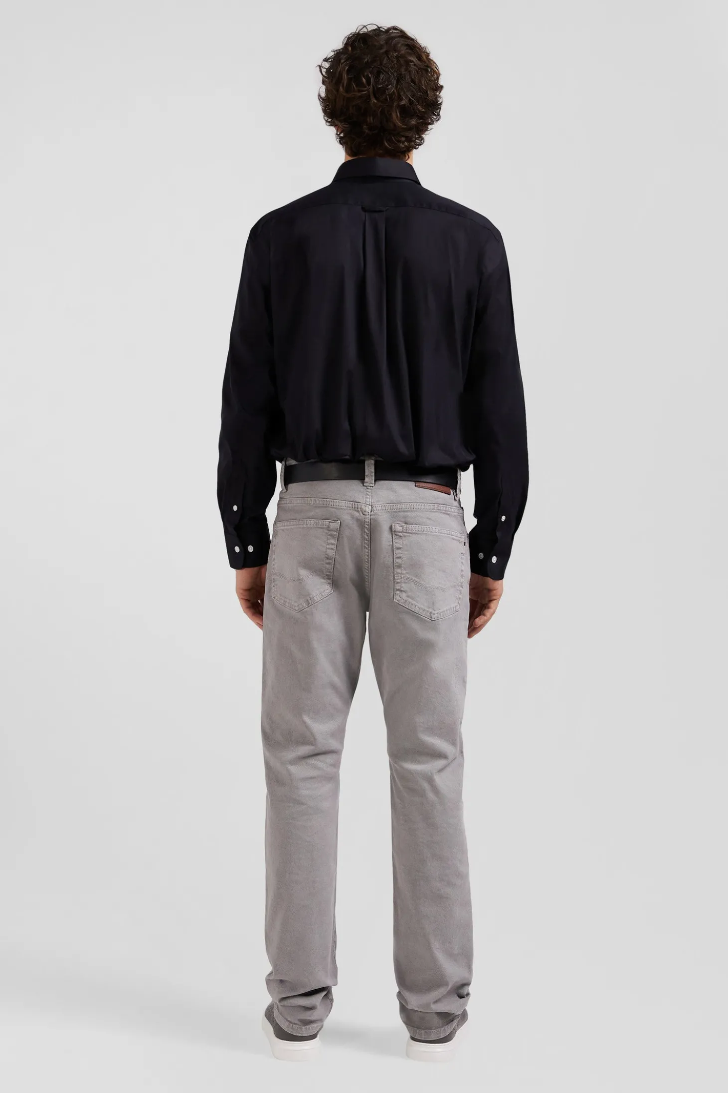 Regular plain black mixed stretch cotton shirt