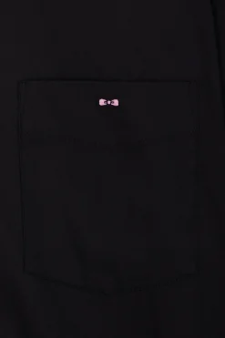 Regular plain black mixed stretch cotton shirt