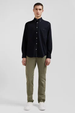 Regular plain black piqué cotton shirt