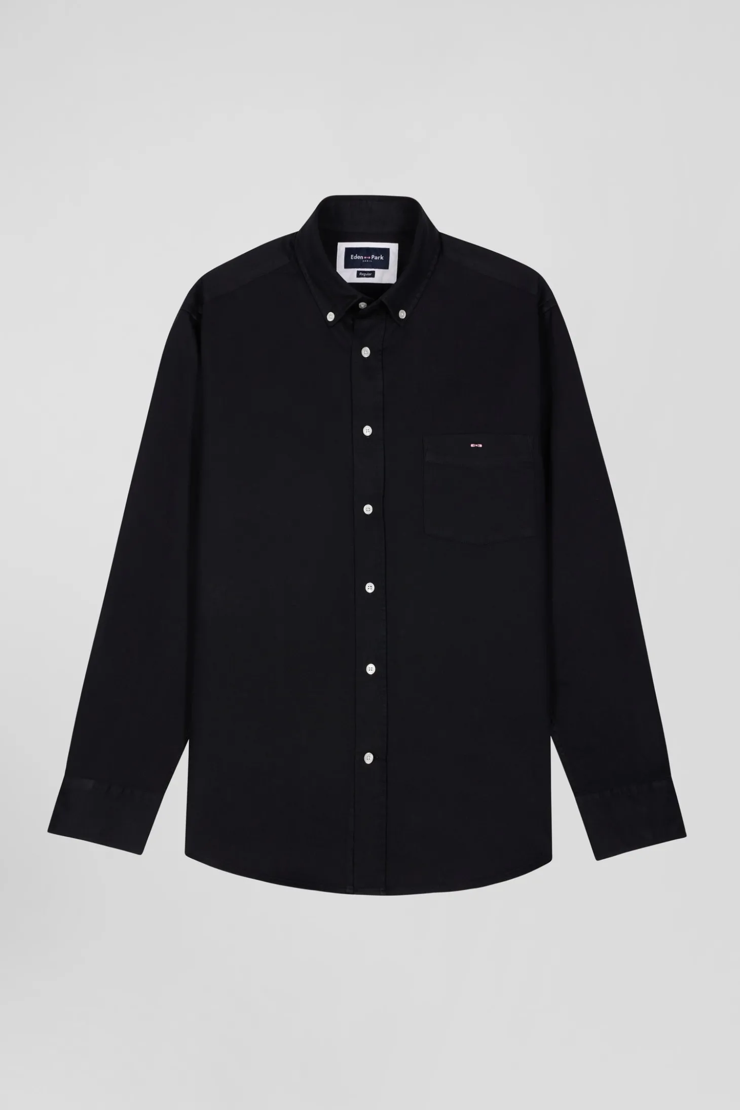 Regular plain black piqué cotton shirt