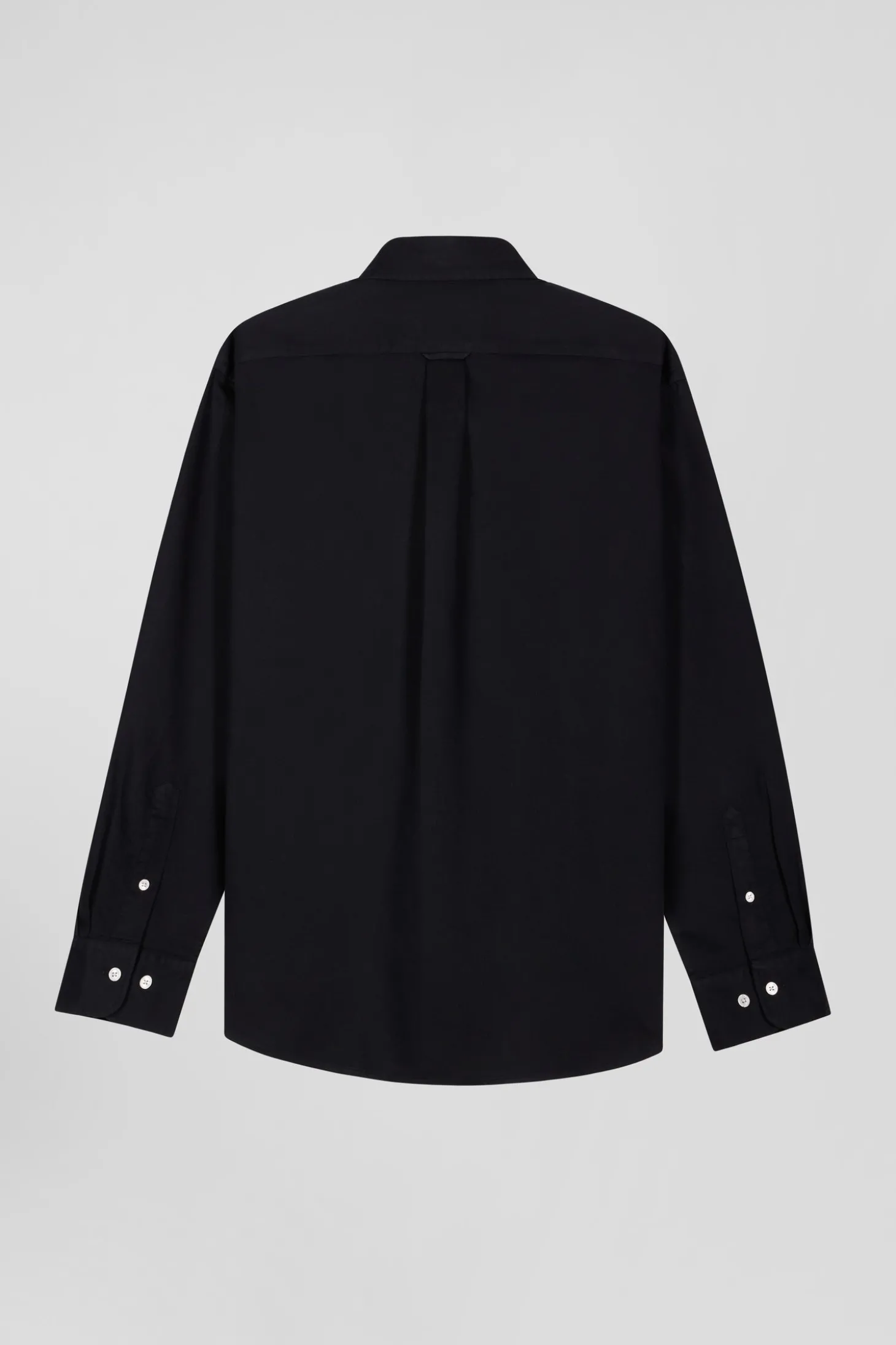Regular plain black piqué cotton shirt