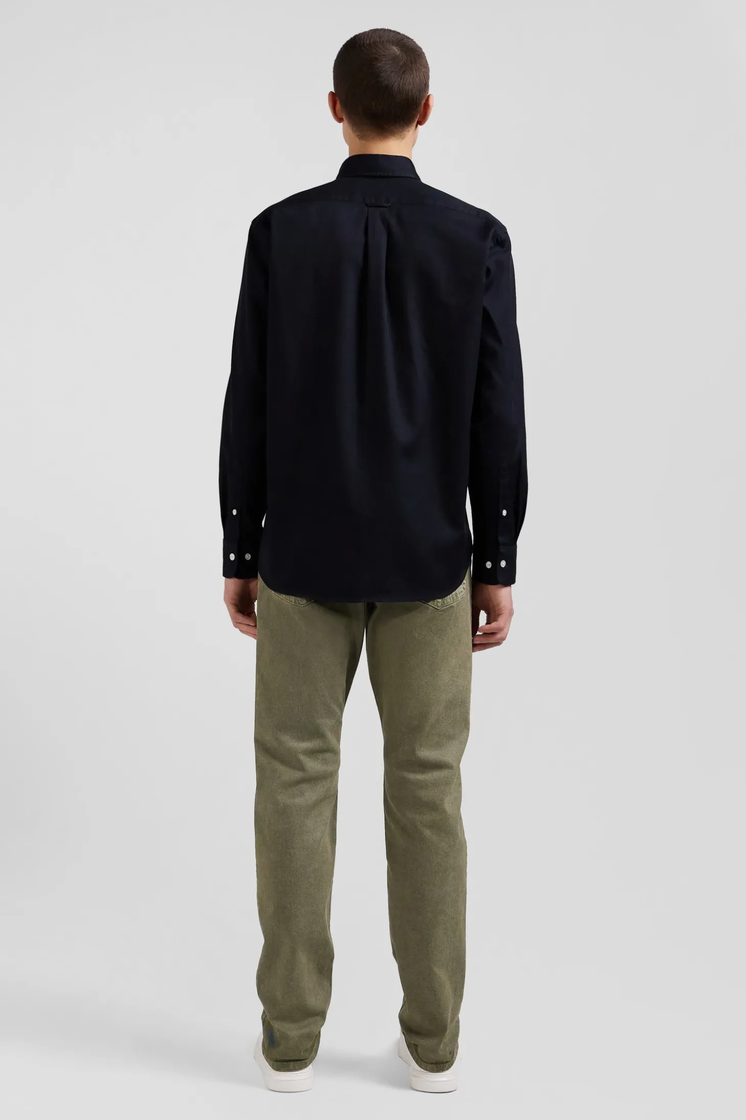 Regular plain black piqué cotton shirt