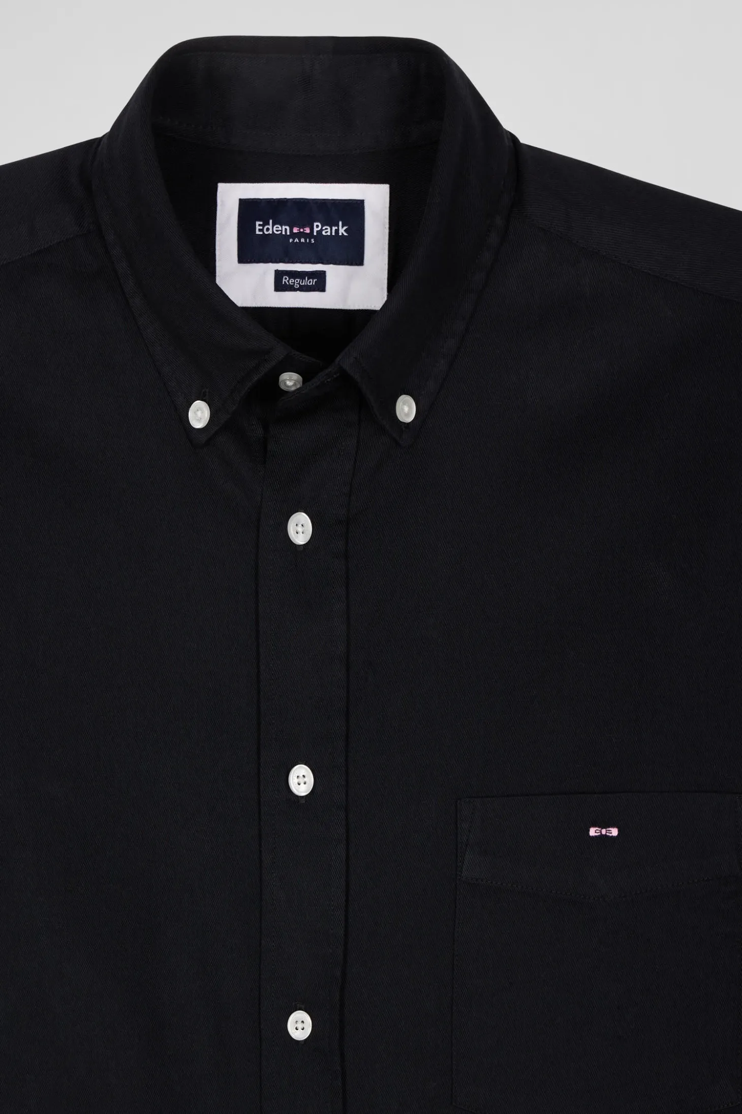 Regular plain black piqué cotton shirt