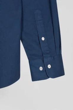 Regular plain blue piqué cotton shirt