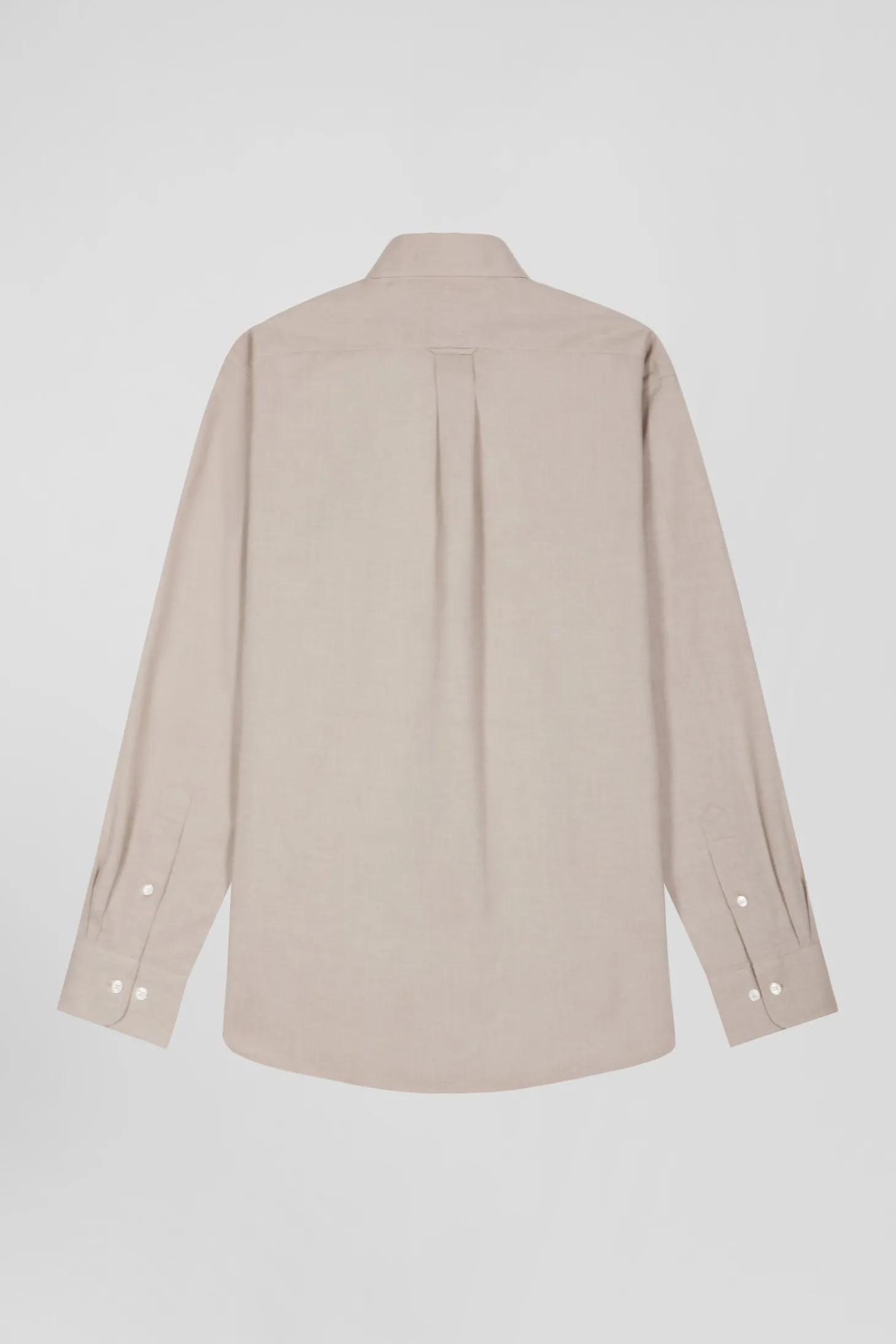 Regular plain brown cotton twill shirt with button-down collar