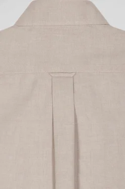 Regular plain brown cotton twill shirt with button-down collar
