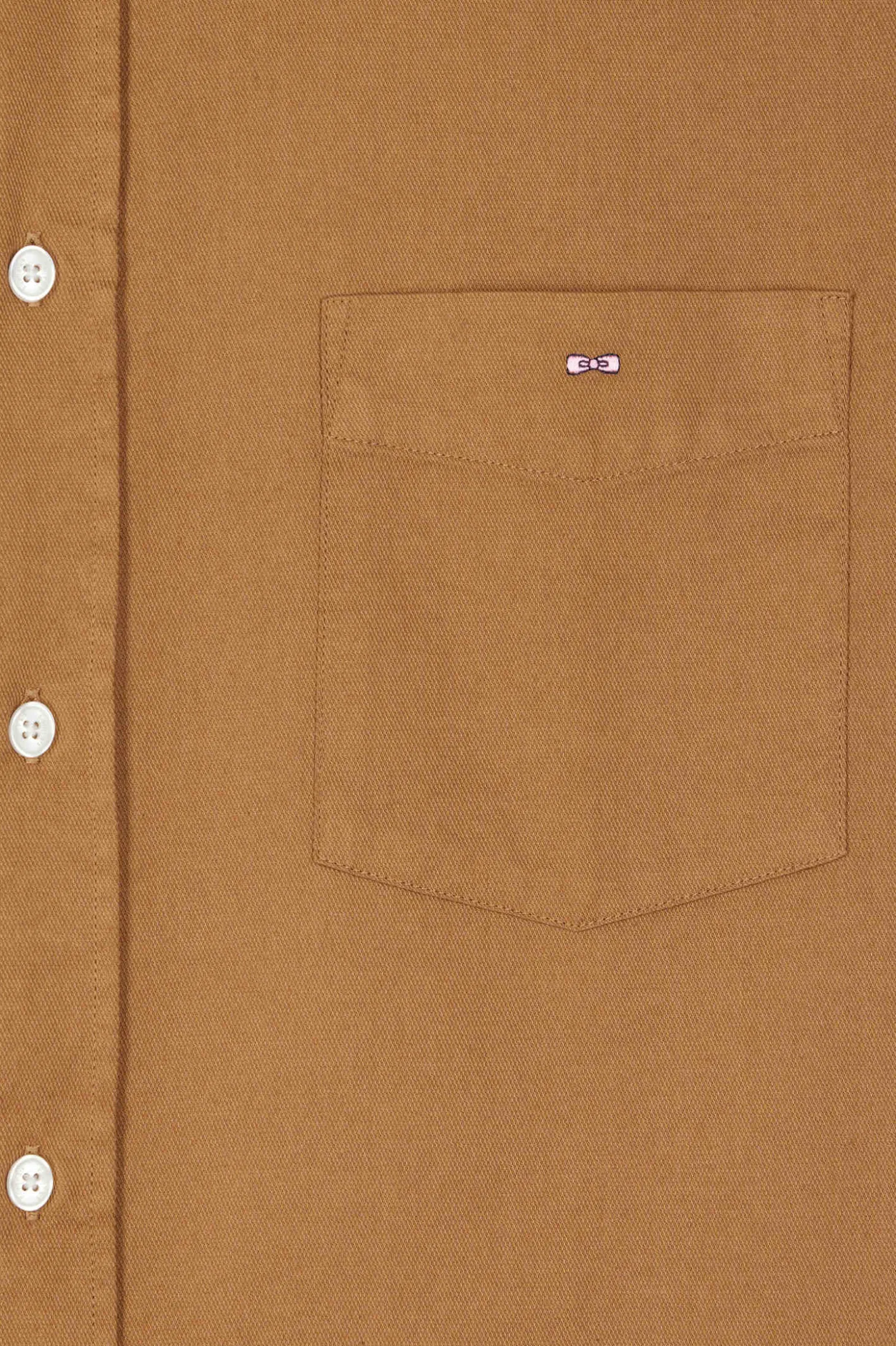 Regular plain camel piqué cotton shirt