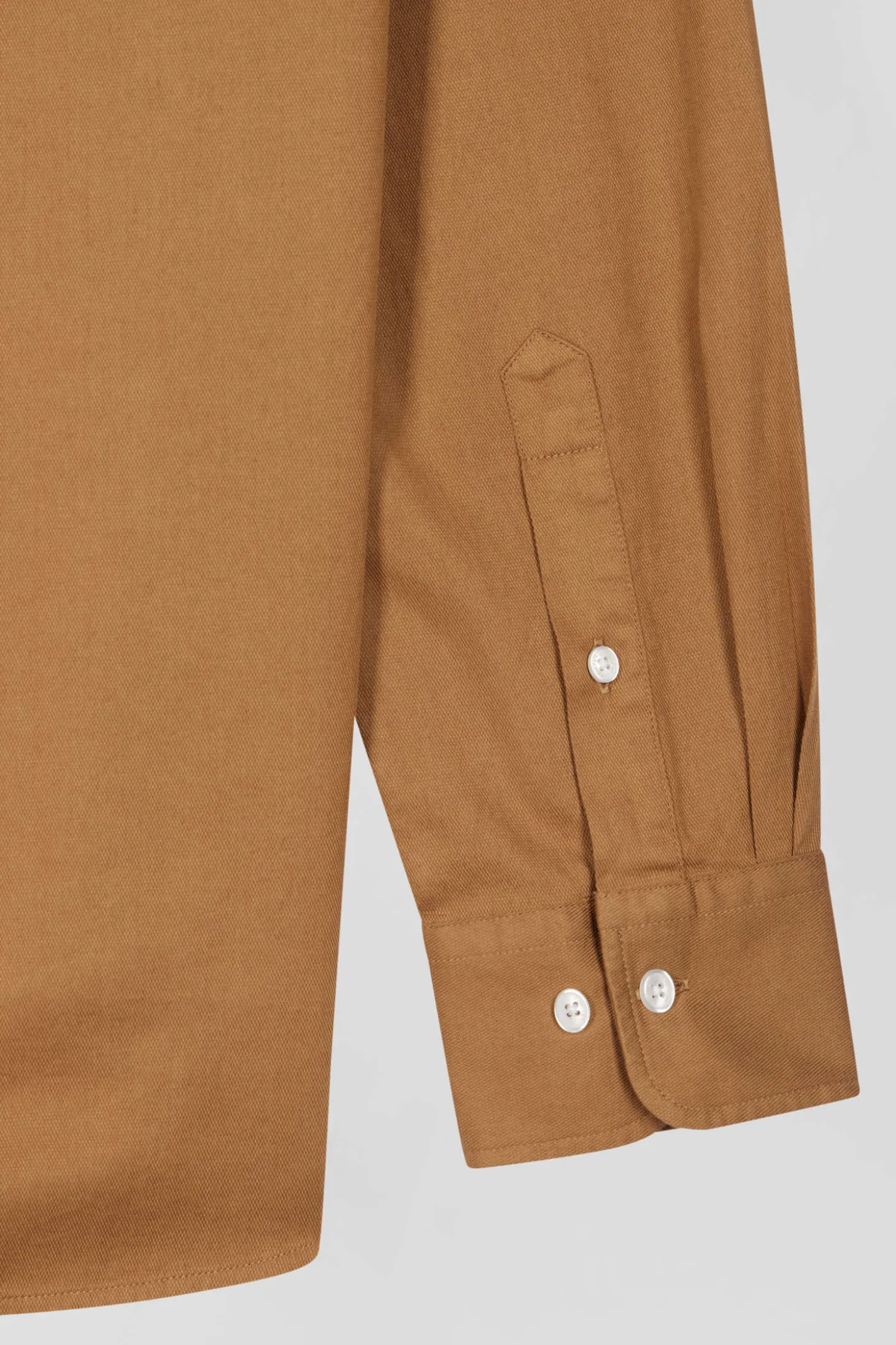 Regular plain camel piqué cotton shirt
