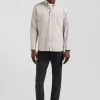 Regular plain grey cotton twill shirt with button-down collar