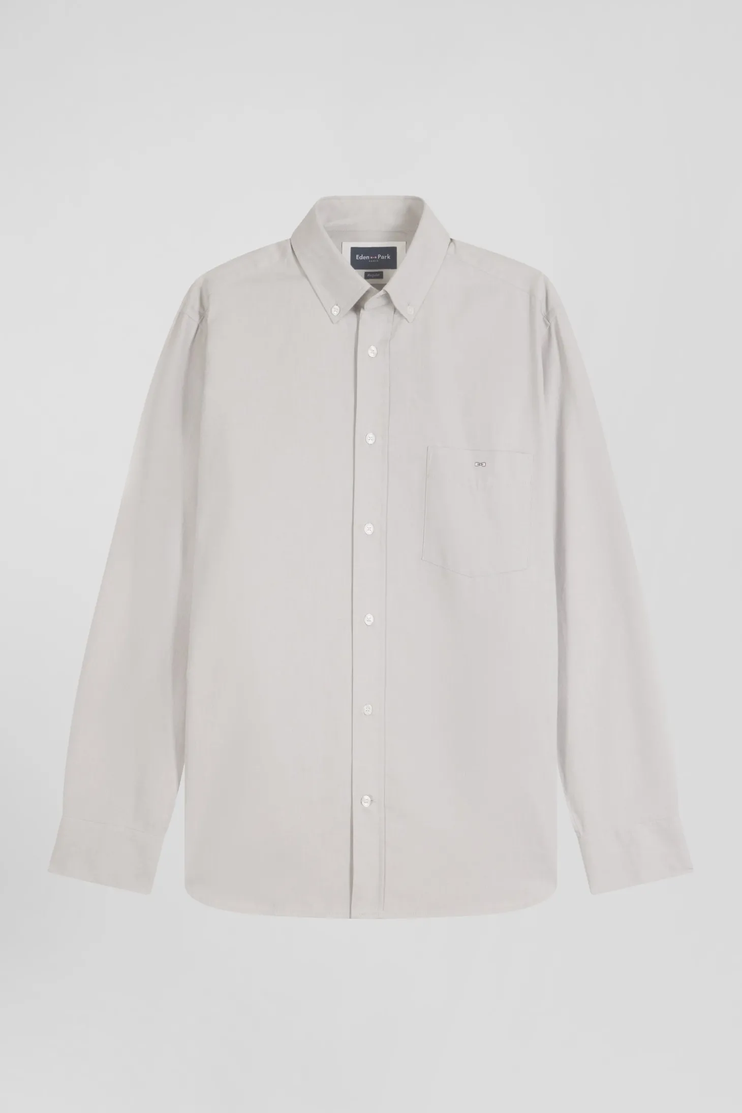 Regular plain grey cotton twill shirt with button-down collar