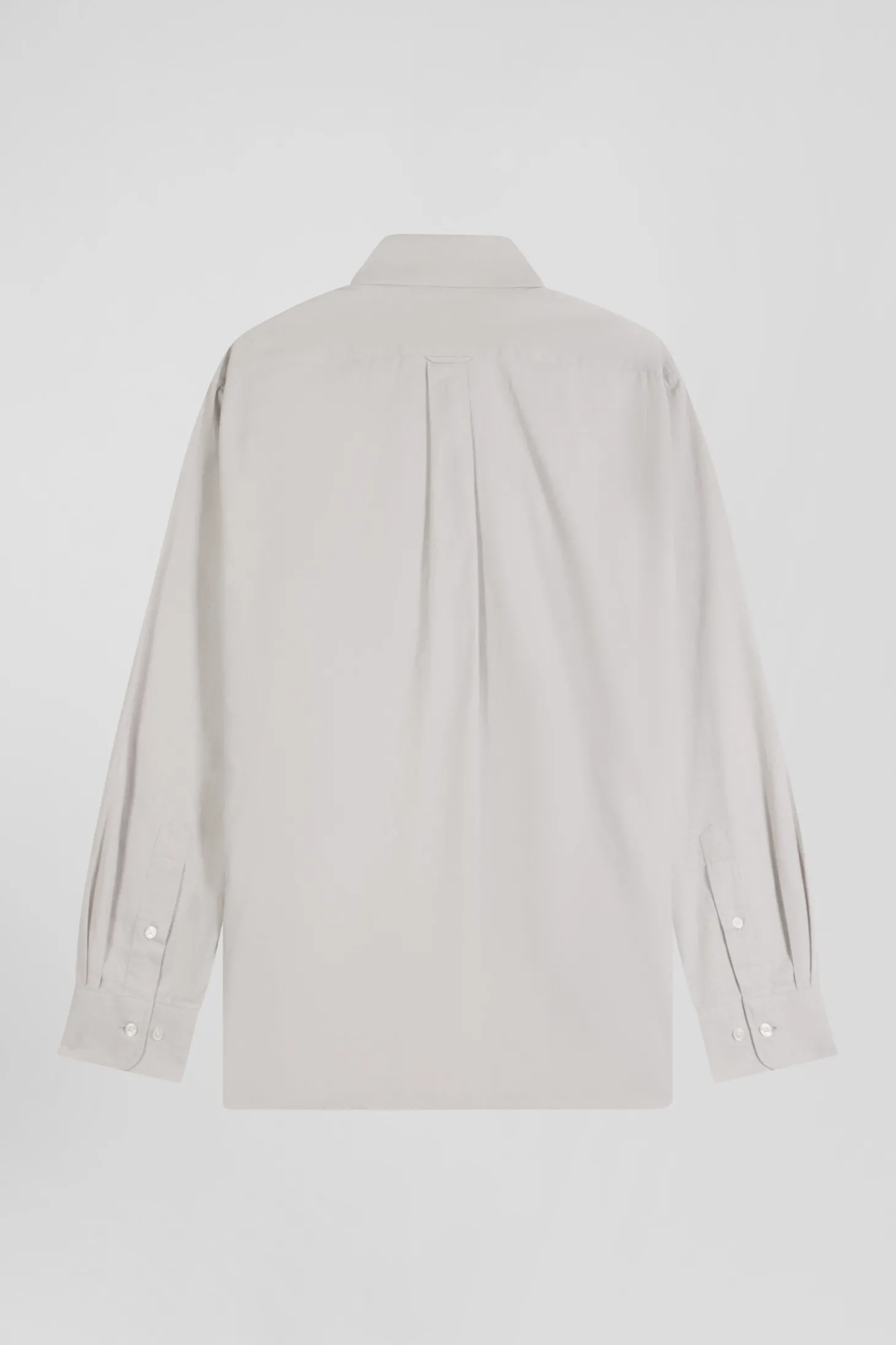 Regular plain grey cotton twill shirt with button-down collar