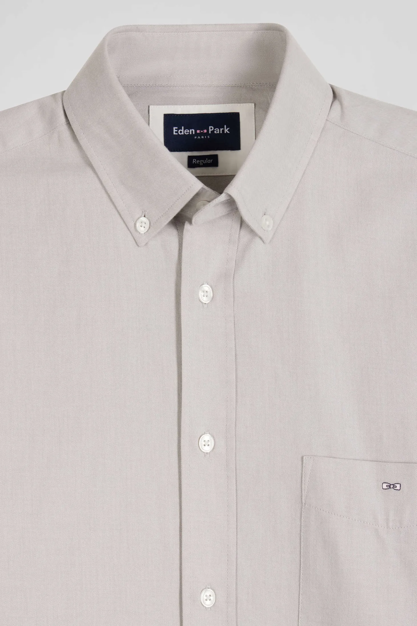 Regular plain grey cotton twill shirt with button-down collar