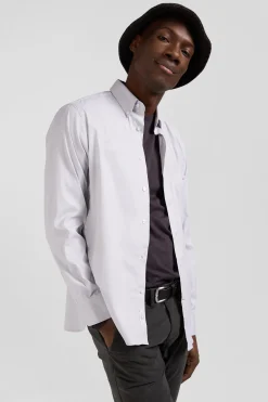 Regular plain grey mixed stretch cotton shirt