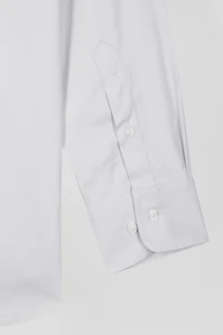 Regular plain grey mixed stretch cotton shirt