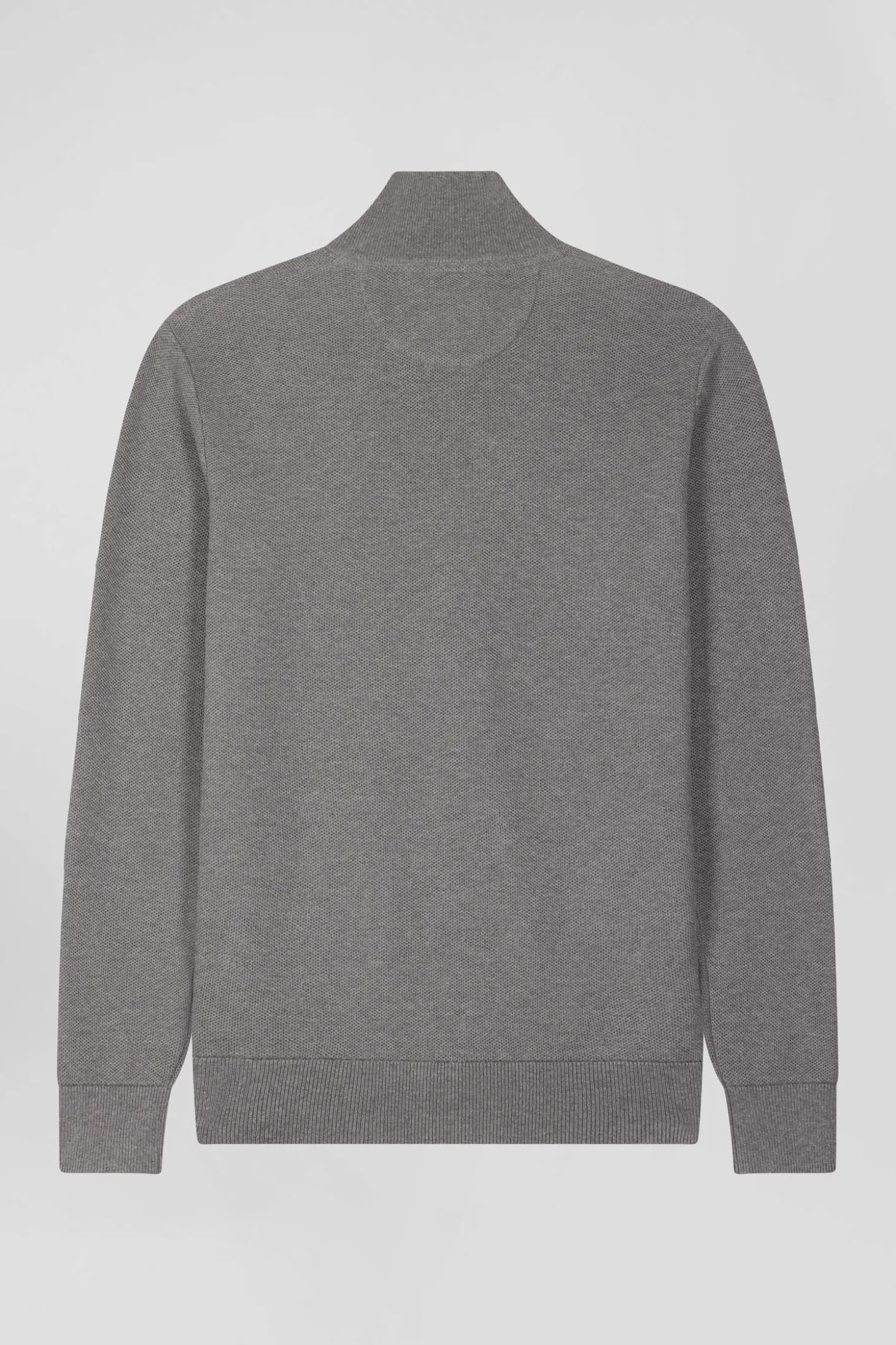 Regular plain mottled grey cotton high collar zipped cardigan