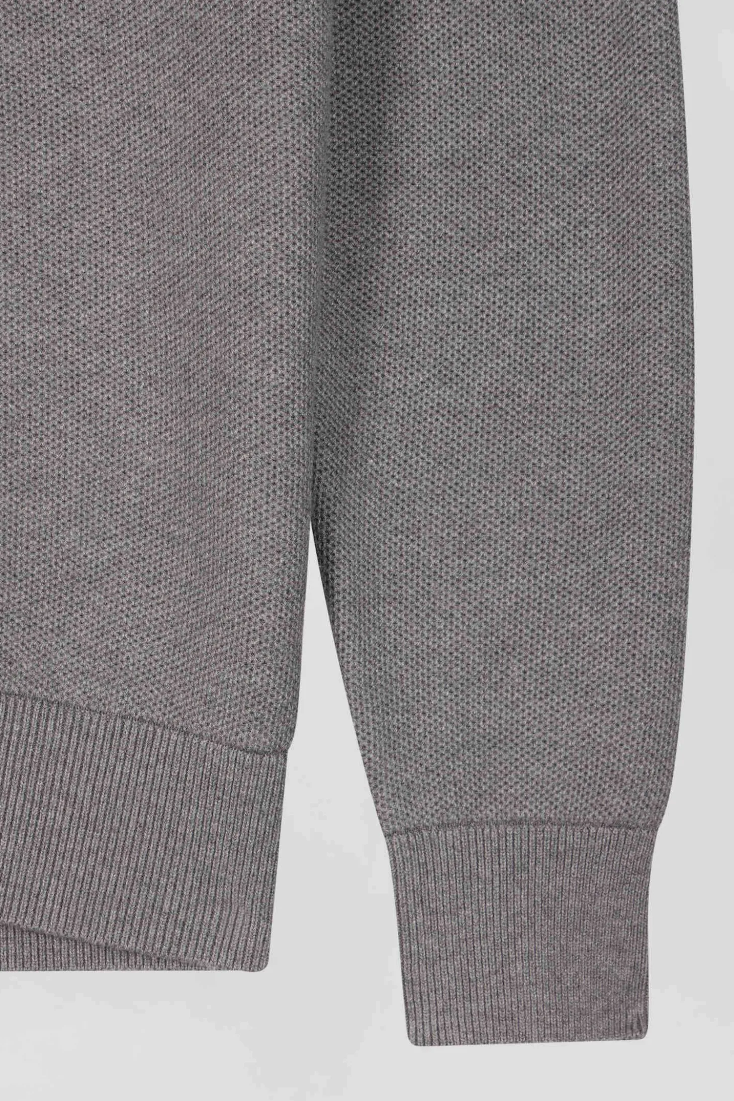 Regular plain mottled grey cotton high collar zipped cardigan