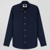 Regular plain navy blue cotton poplin shirt