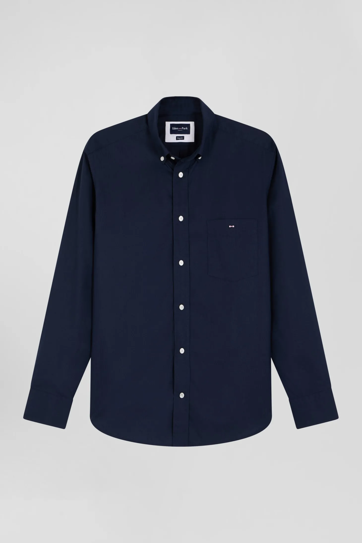 Regular plain navy blue cotton poplin shirt