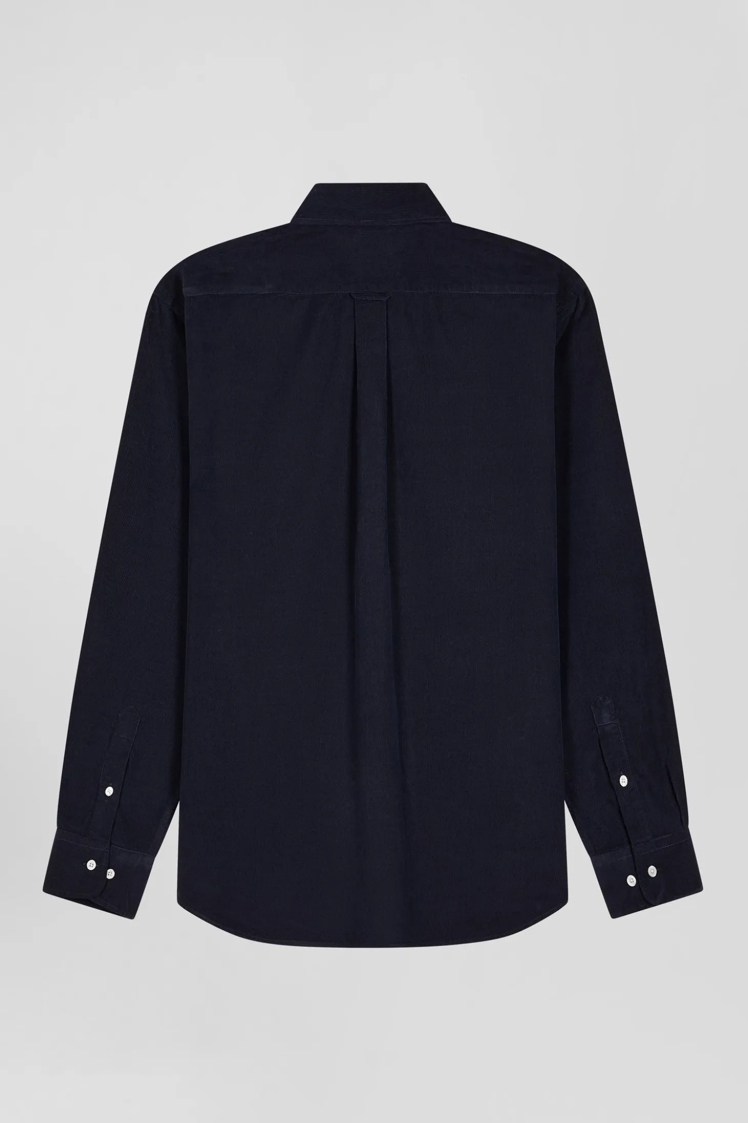 Regular plain navy blue cotton shirt with button-down collar and chest pocket