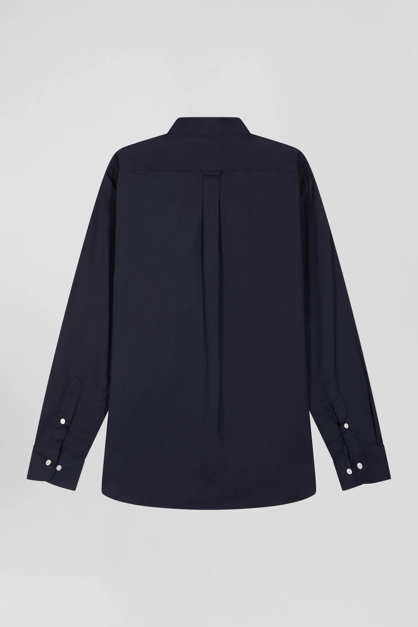 Regular plain navy blue mixed stretch cotton shirt