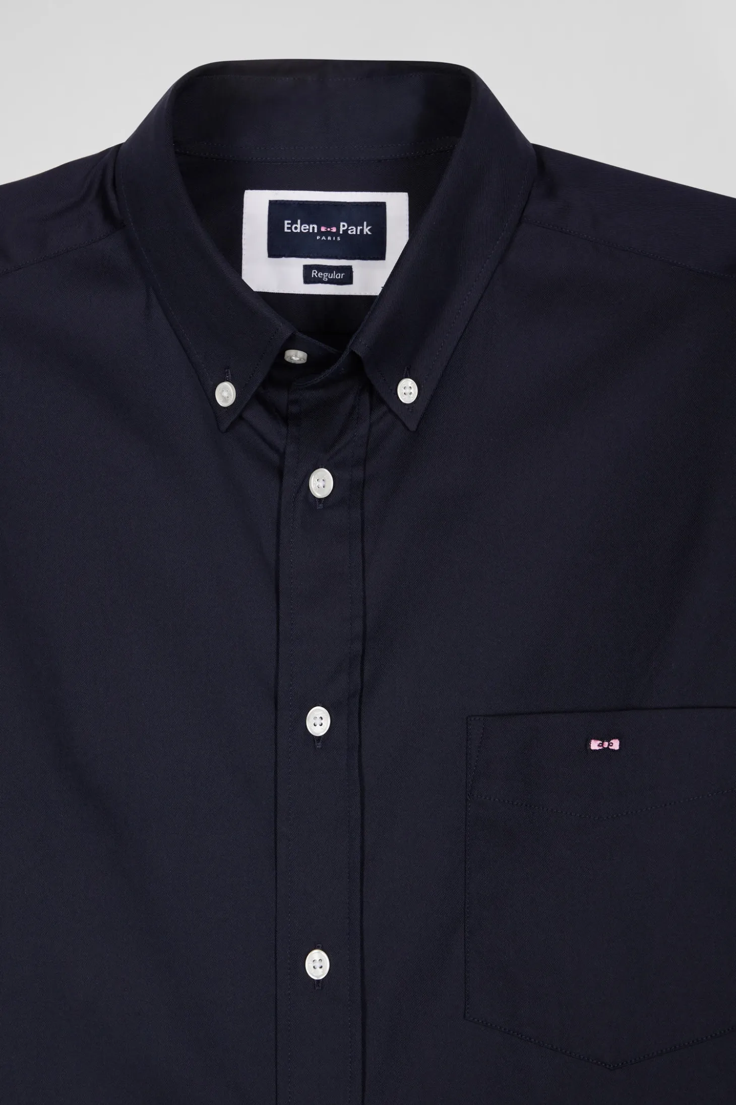 Regular plain navy blue mixed stretch cotton shirt