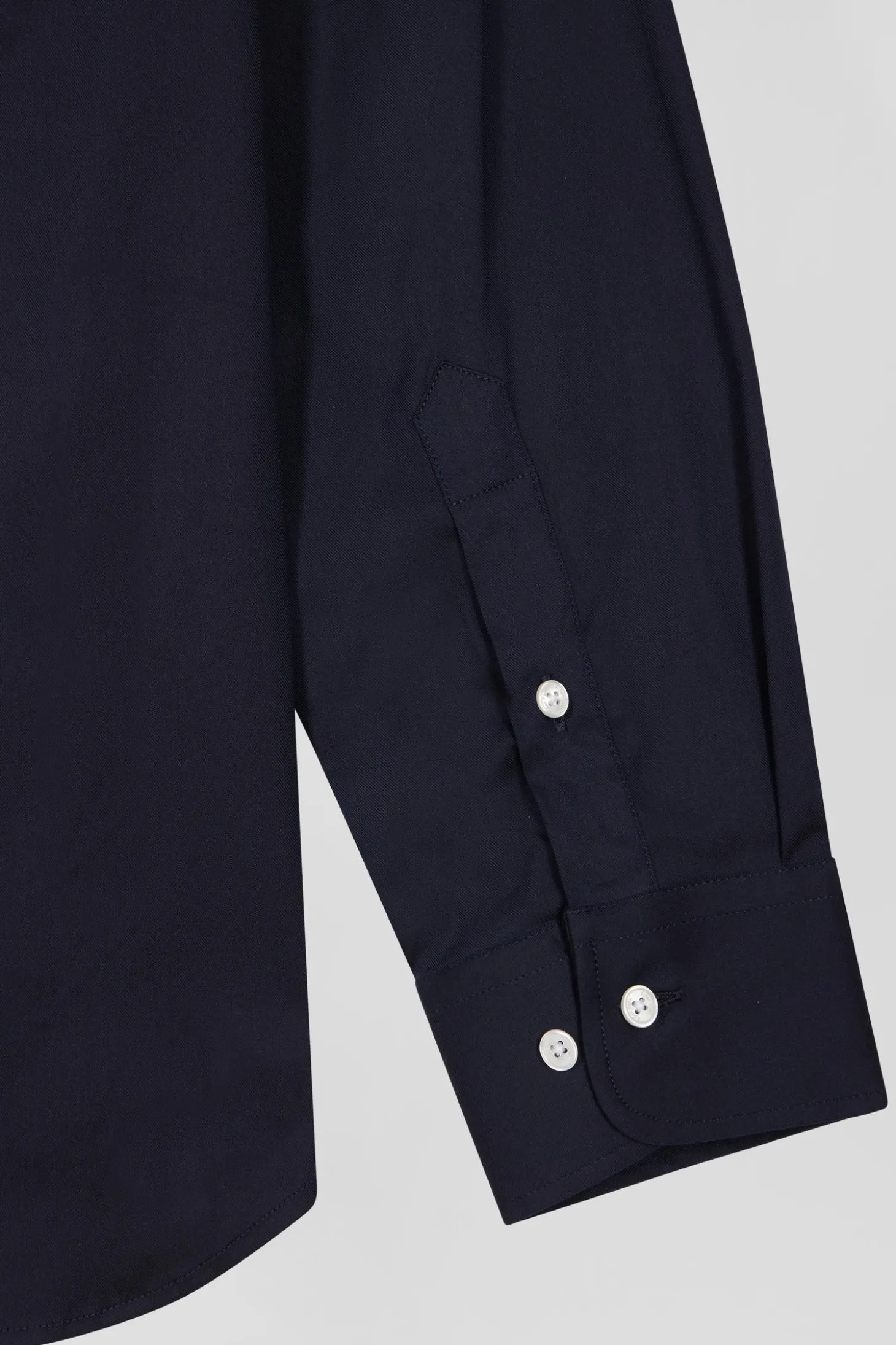 Regular plain navy blue mixed stretch cotton shirt