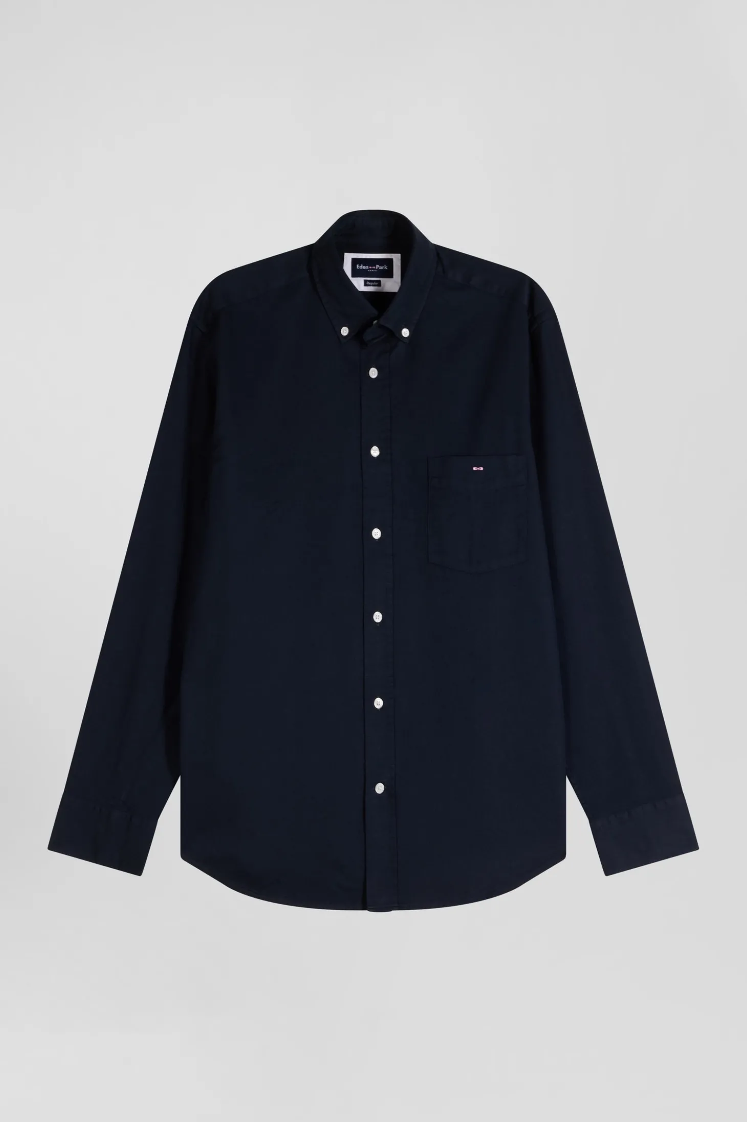 Regular plain navy blue piqué cotton shirt