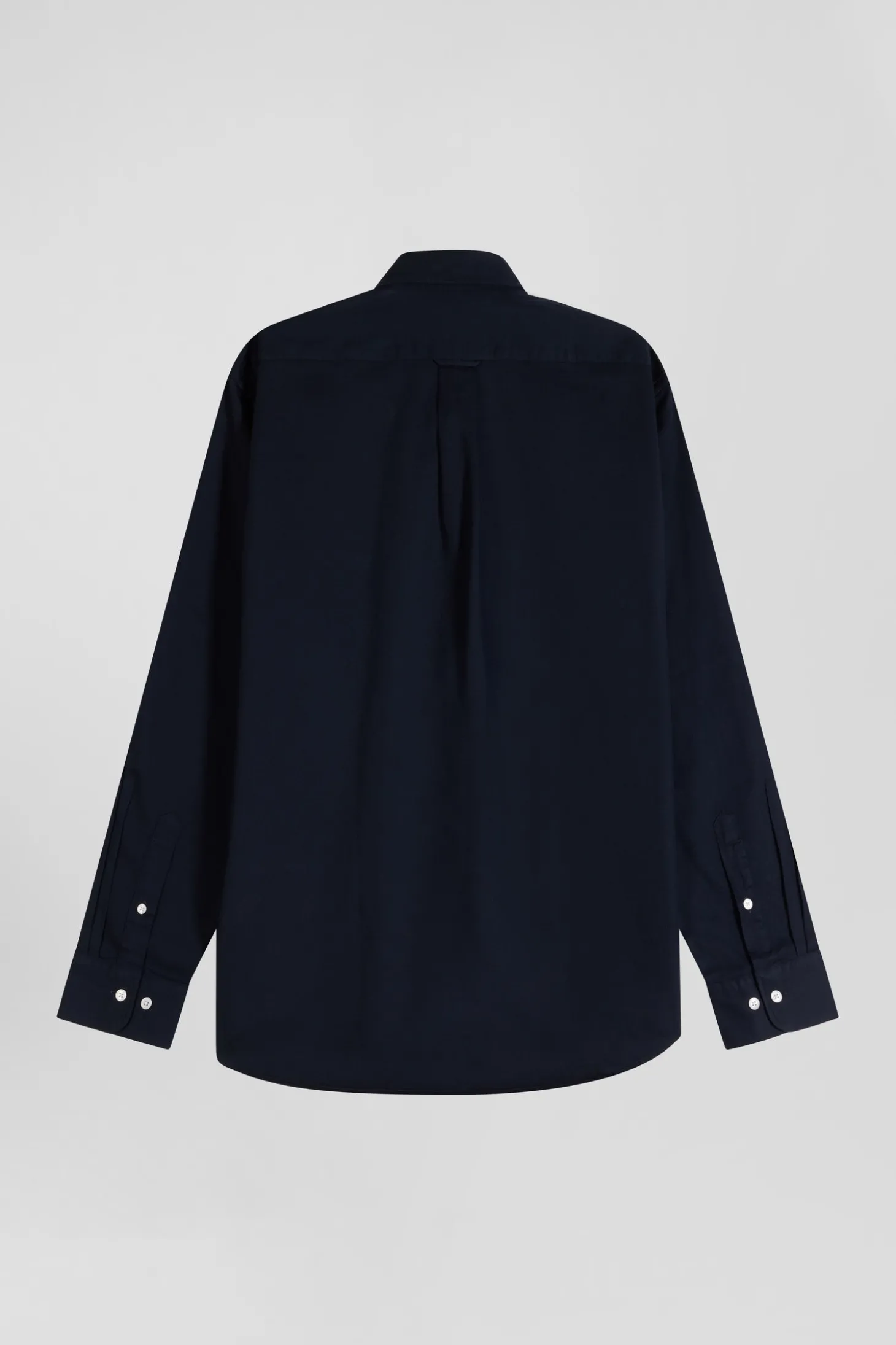 Regular plain navy blue piqué cotton shirt