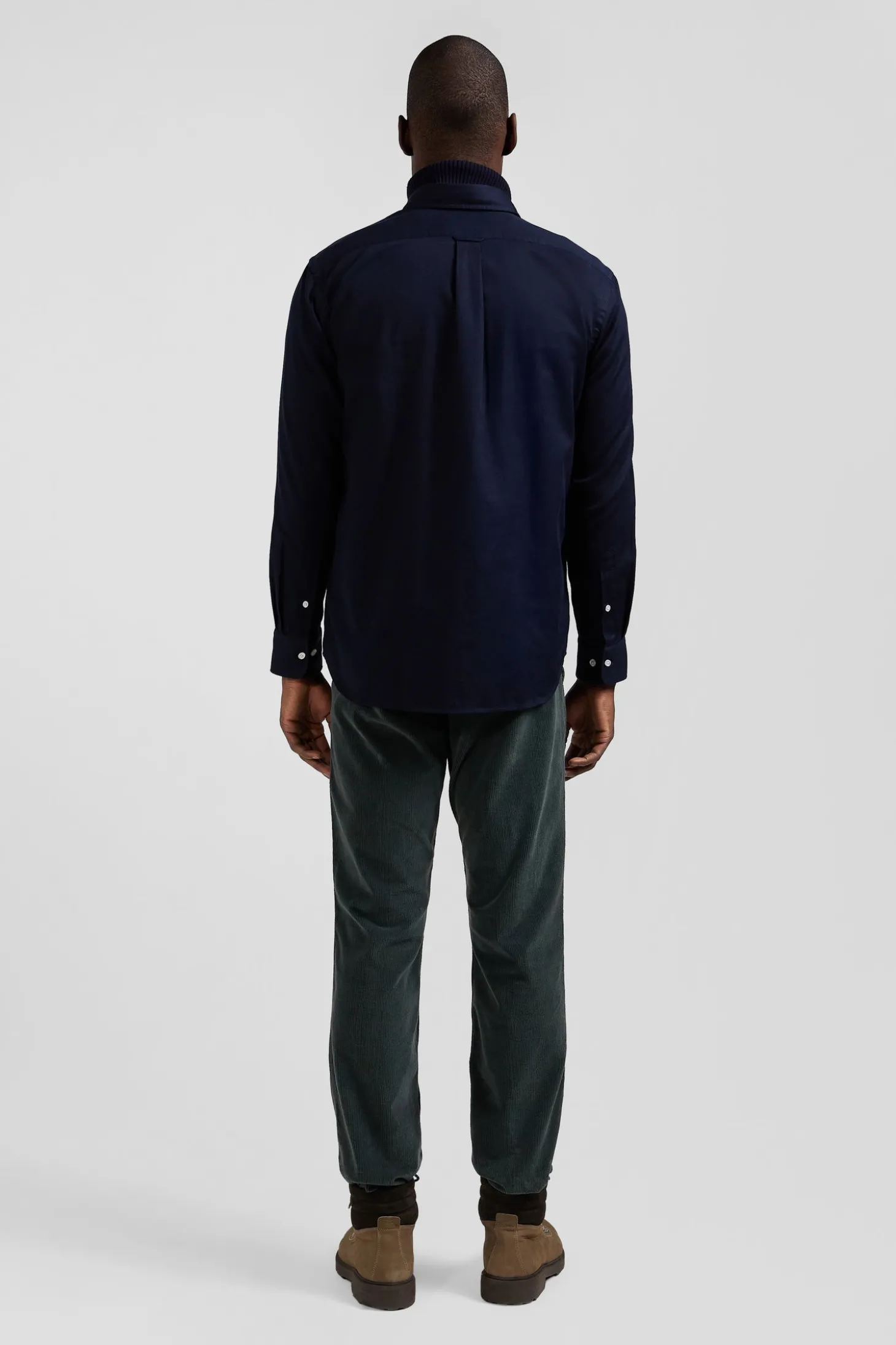 Regular plain navy blue piqué cotton shirt