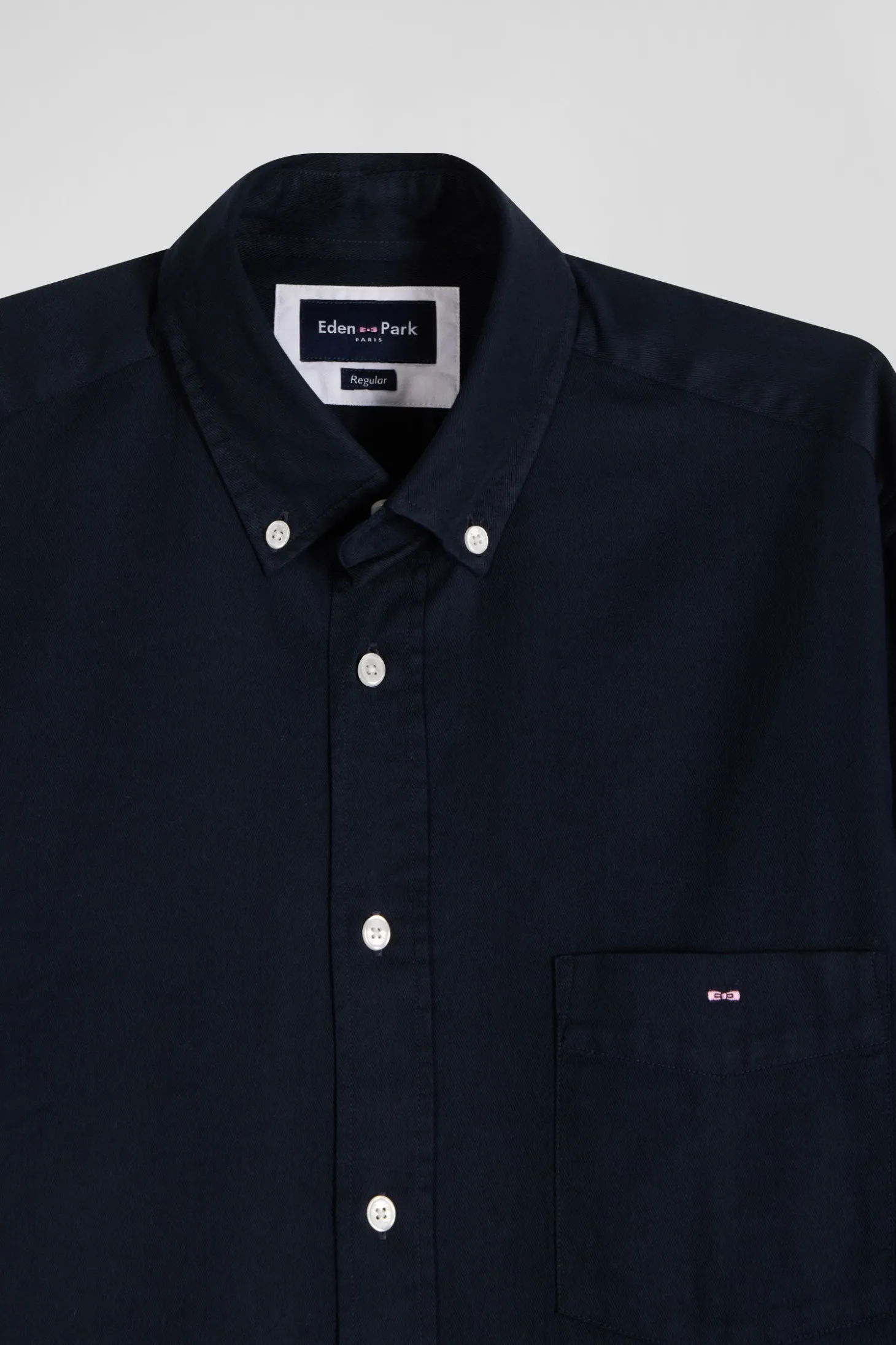 Regular plain navy blue piqué cotton shirt