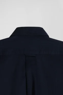 Regular plain navy blue piqué cotton shirt
