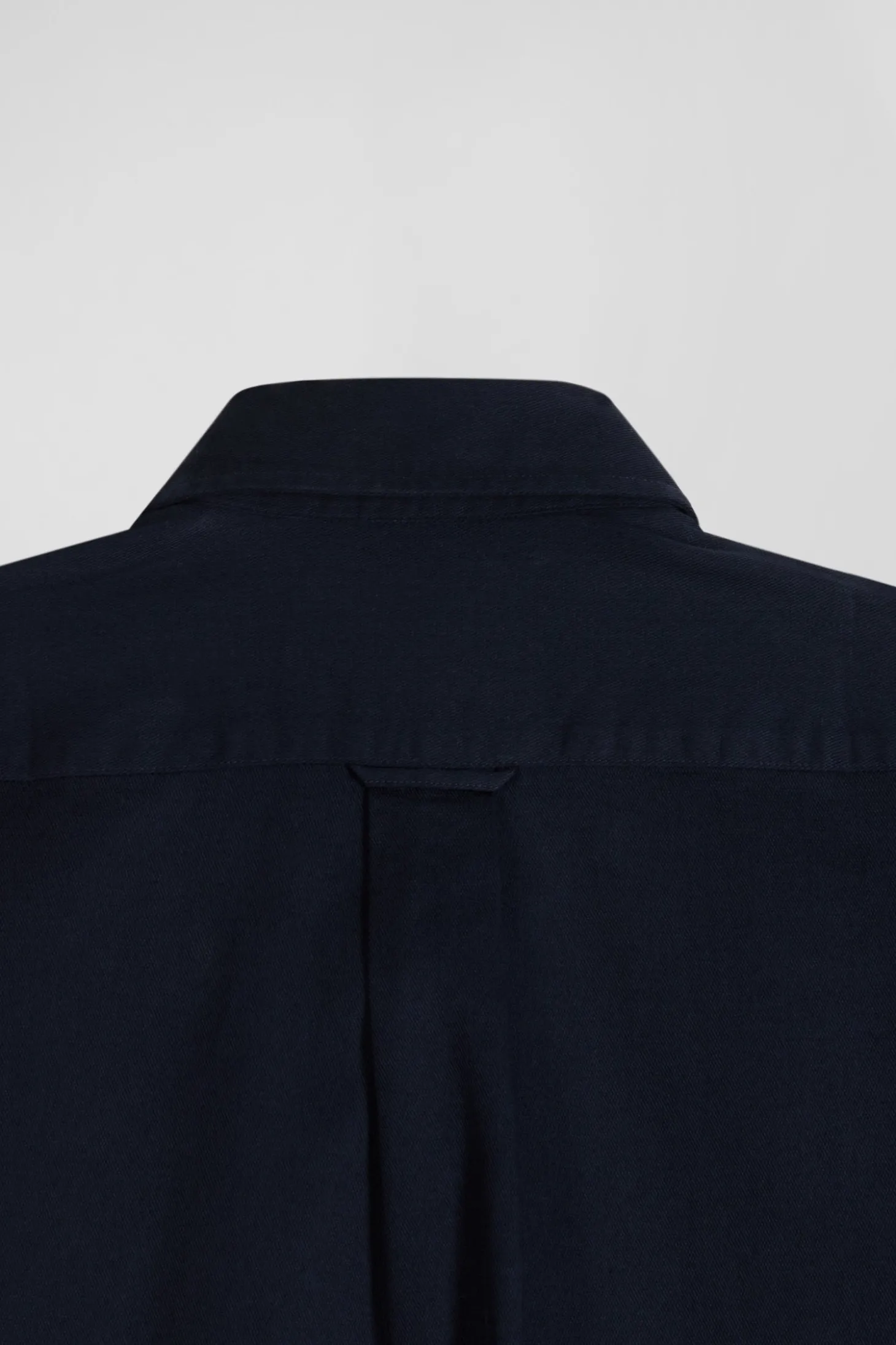 Regular plain navy blue piqué cotton shirt