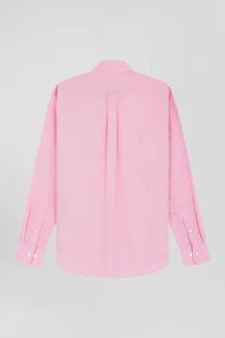 Regular plain pink cotton poplin shirt