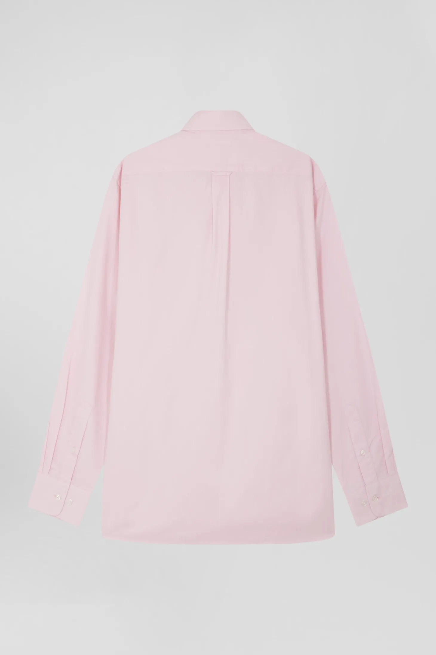 Regular plain pink cotton twill shirt with button-down collar