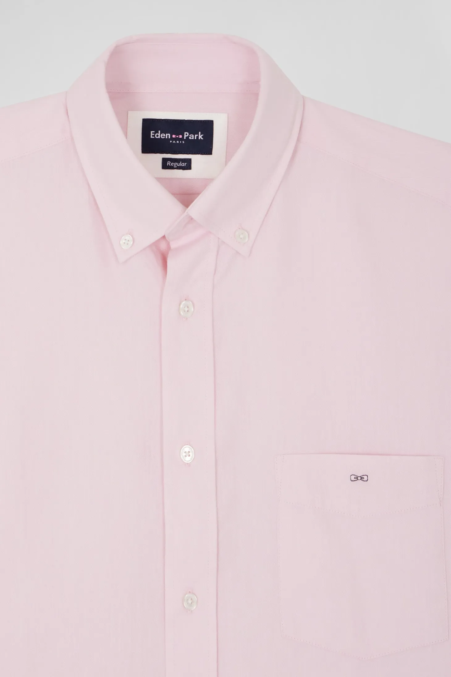 Regular plain pink cotton twill shirt with button-down collar