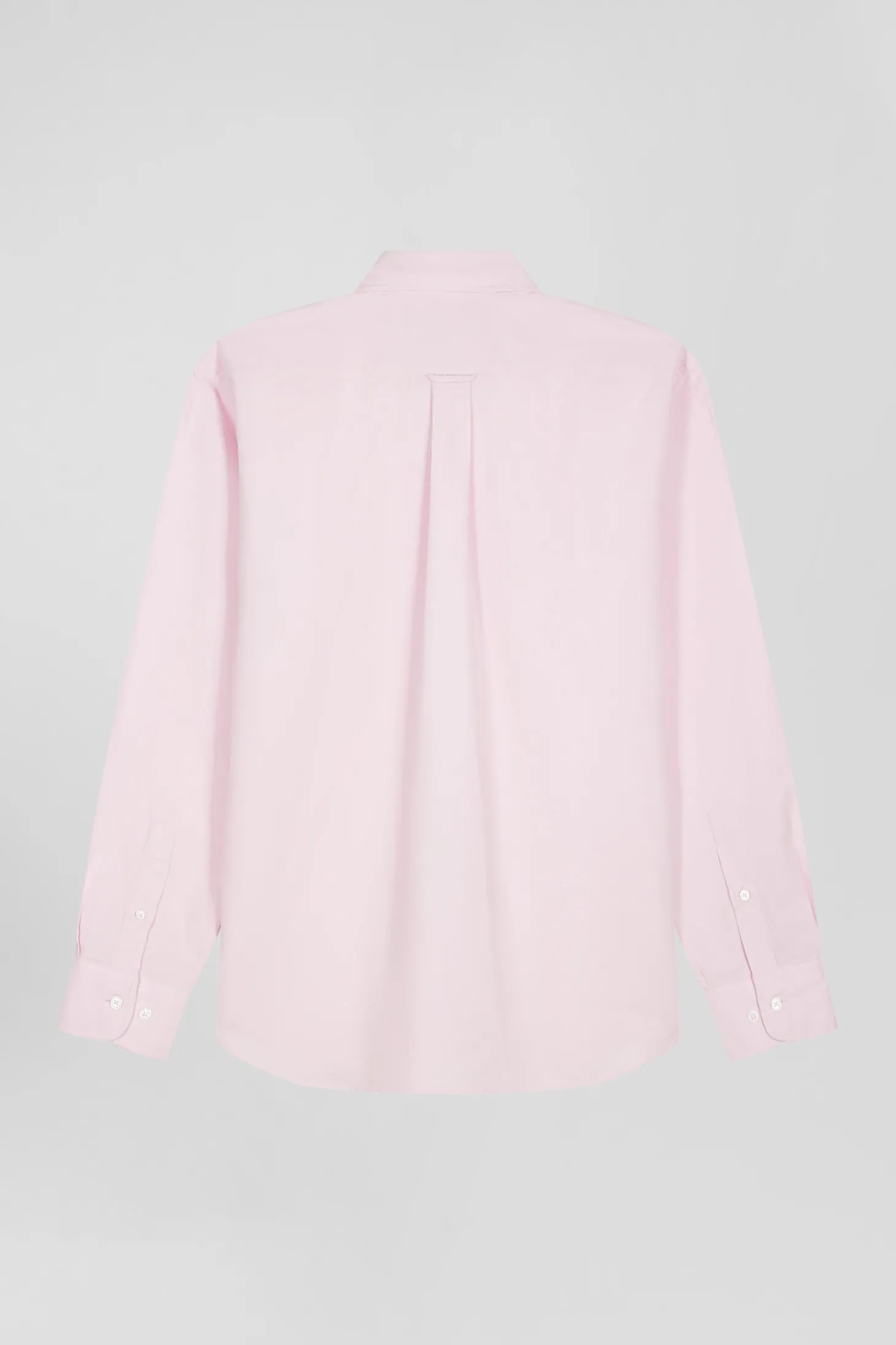 Regular plain pink cotton shirt with button-down collar and chest pocket