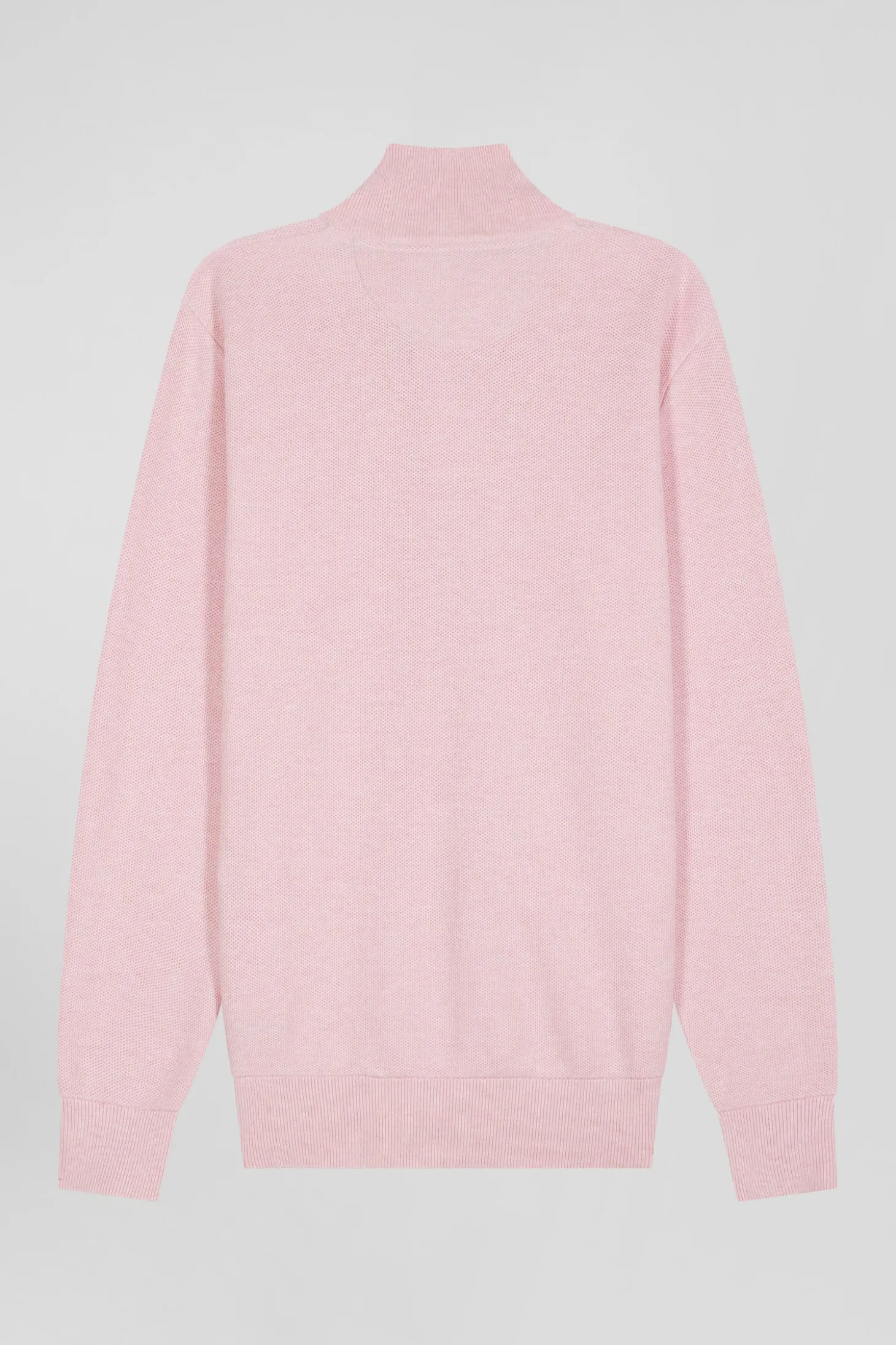 Regular plain pink cotton high collar zipped cardigan