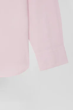 Regular plain pink cotton twill shirt with button-down collar
