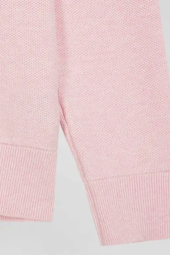 Regular plain pink cotton high collar zipped cardigan